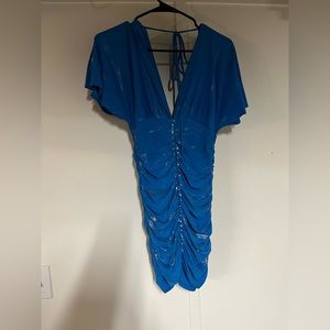 Blue scrunched dress with criss crossed back mini